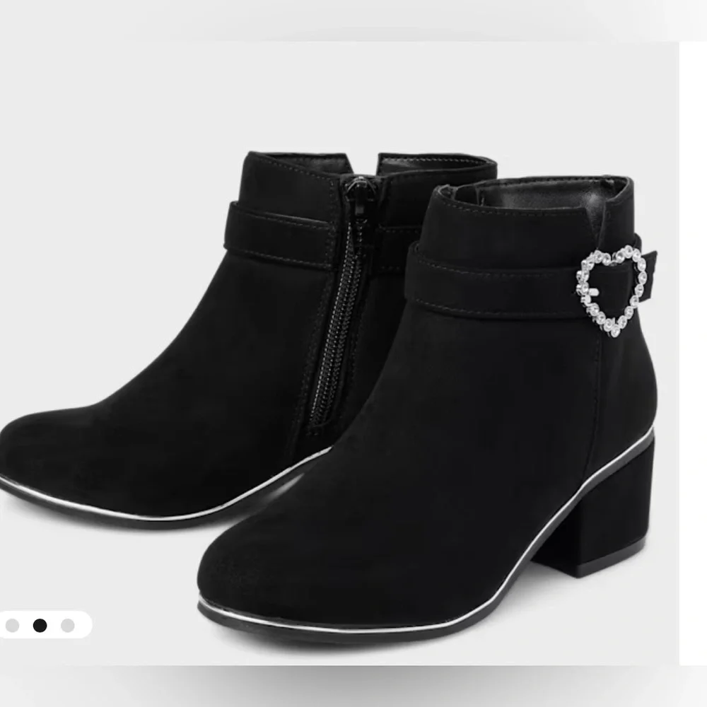 The Children's Place Black Ankle Boots with Heart Rhinestone Buckle